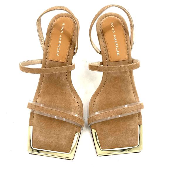 Good American Standout Square Open Toe Heels Suede Beige Size 7 NIB GA022S-E - Picture 8 of 8